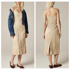 J. Crew Natasha Wrinkled Slip Dress Memory Poplin Beige 14